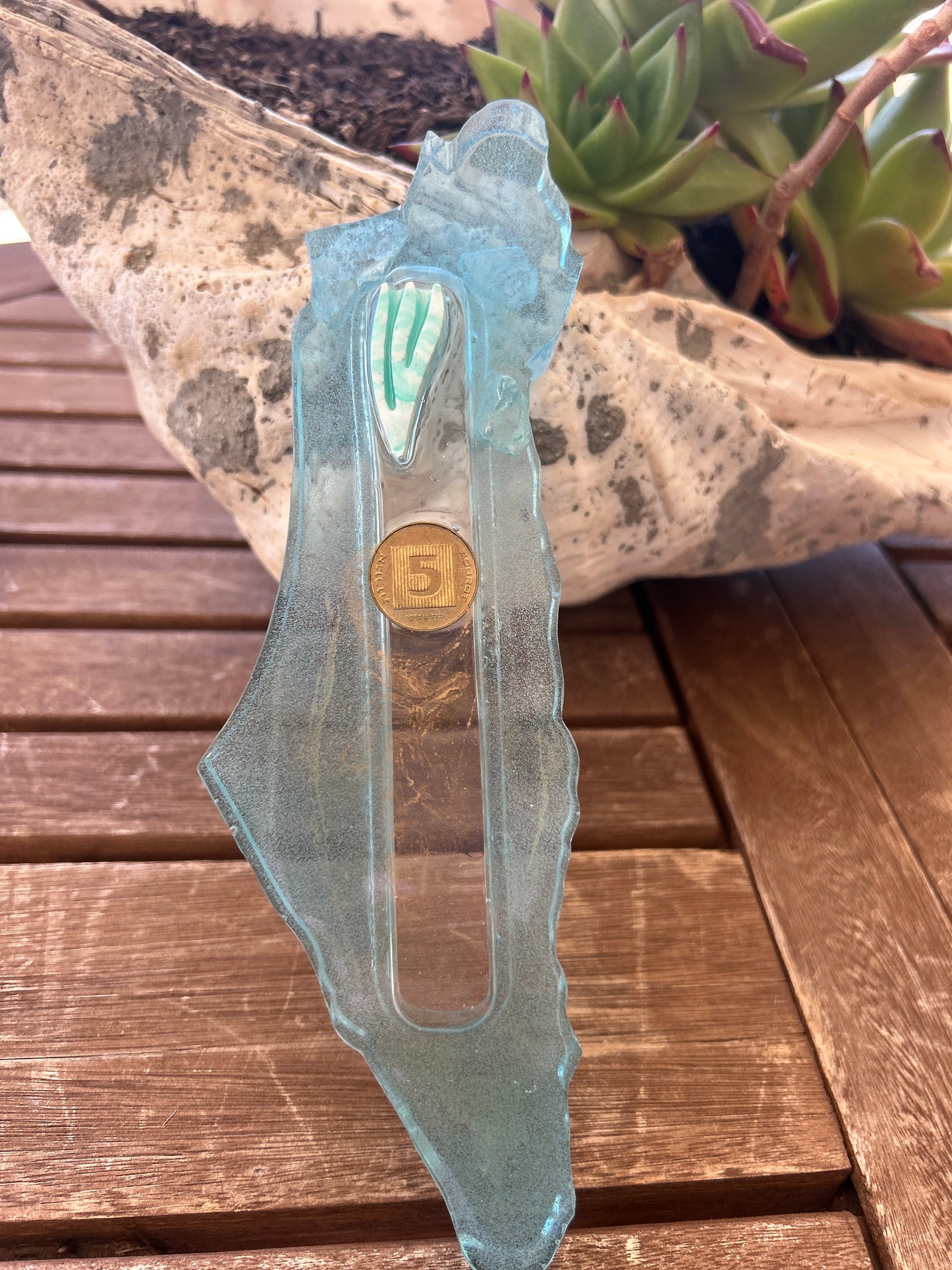 Mezuzah Case 5 Agorot featuring an old Israeli coin