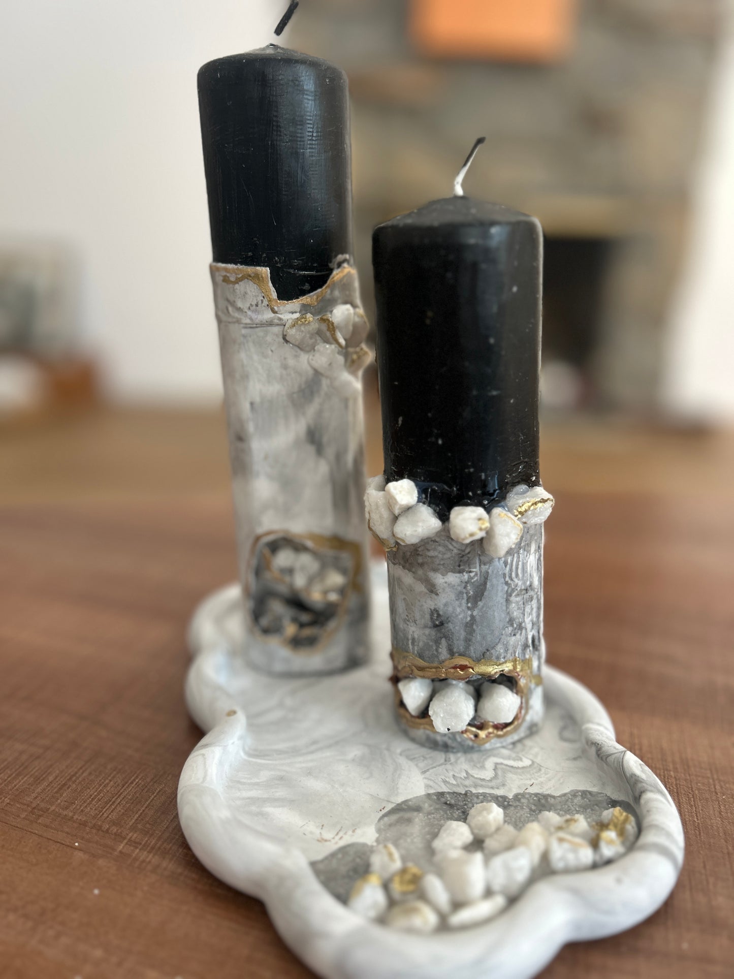 Geode gray Marble two Candles & a tray