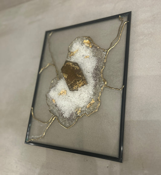 Crystal Geode Inspiration gold &brown Resin wall art