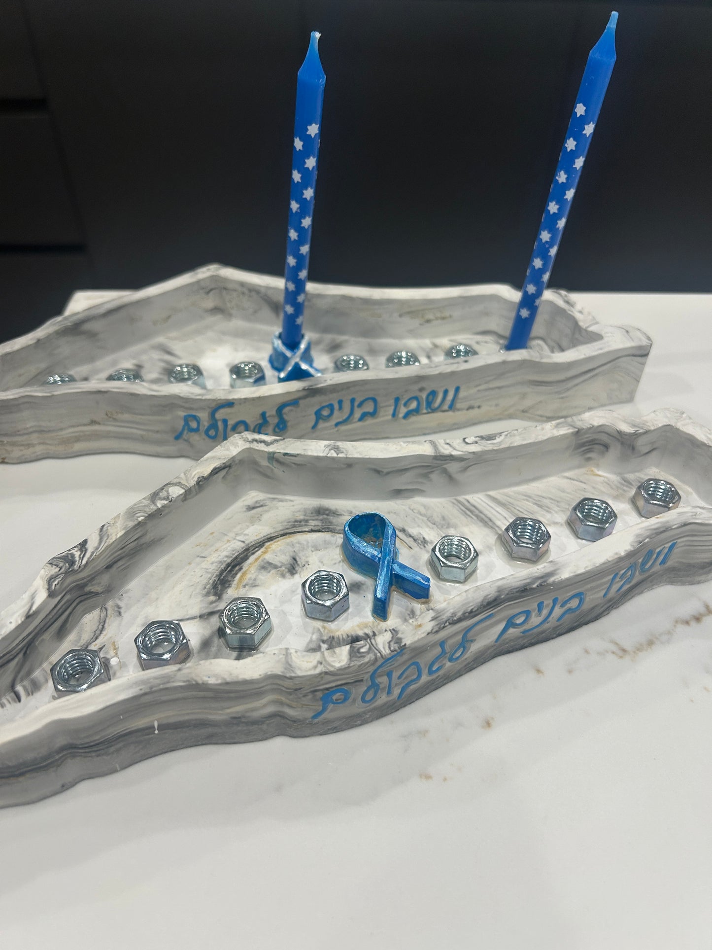 Chanukkah gray Menorah in the shape of Israel