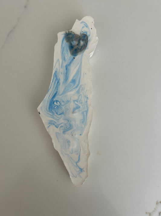 Mezuzah blue Marble in the shape of the Map of Israel