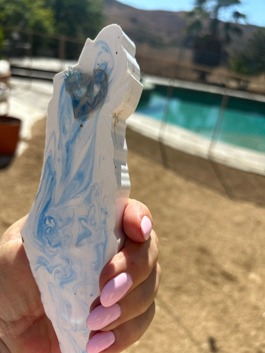 Mezuzah blue Marble in the shape of the Map of Israel