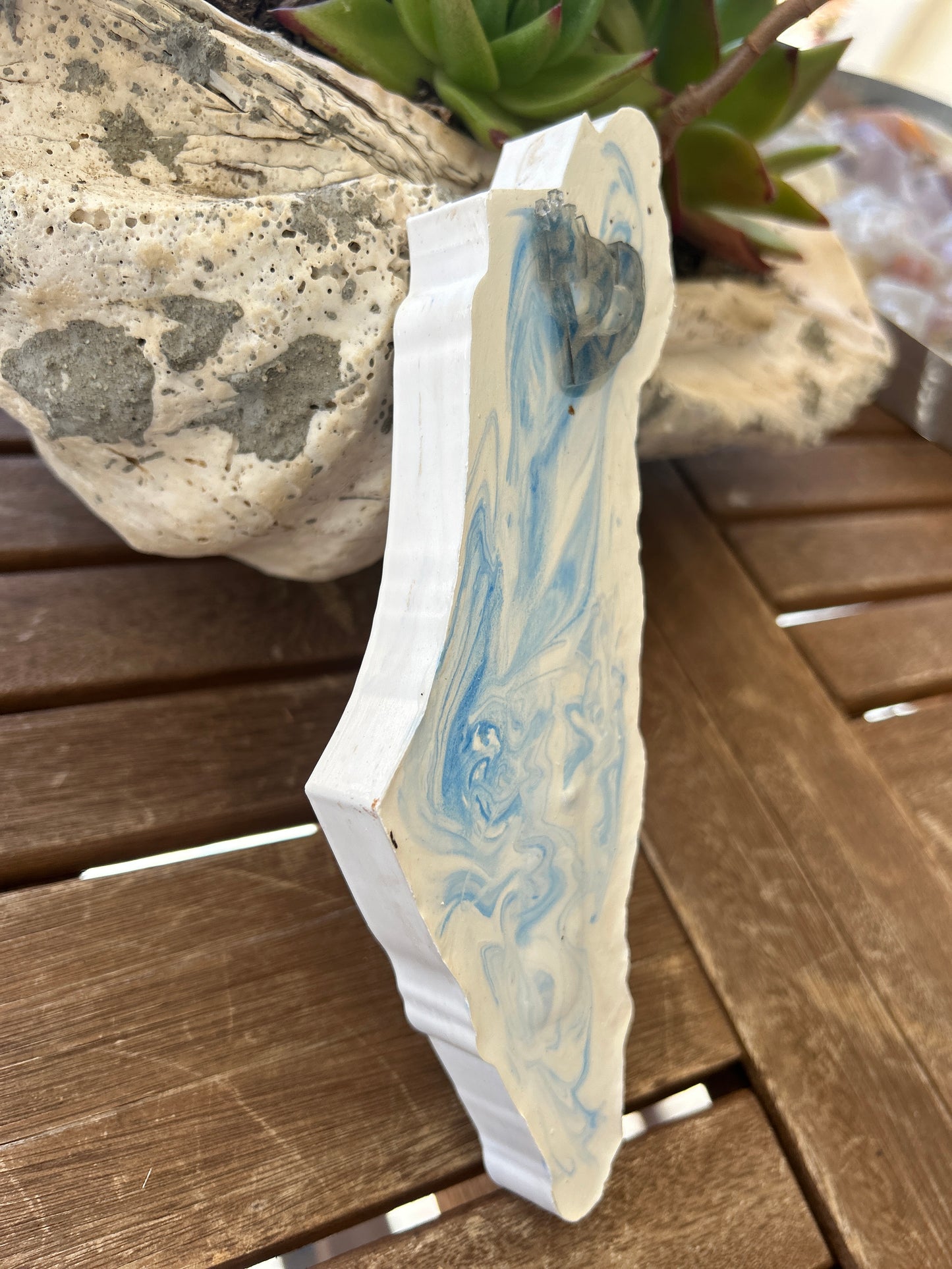 Mezuzah blue Marble in the shape of the Map of Israel