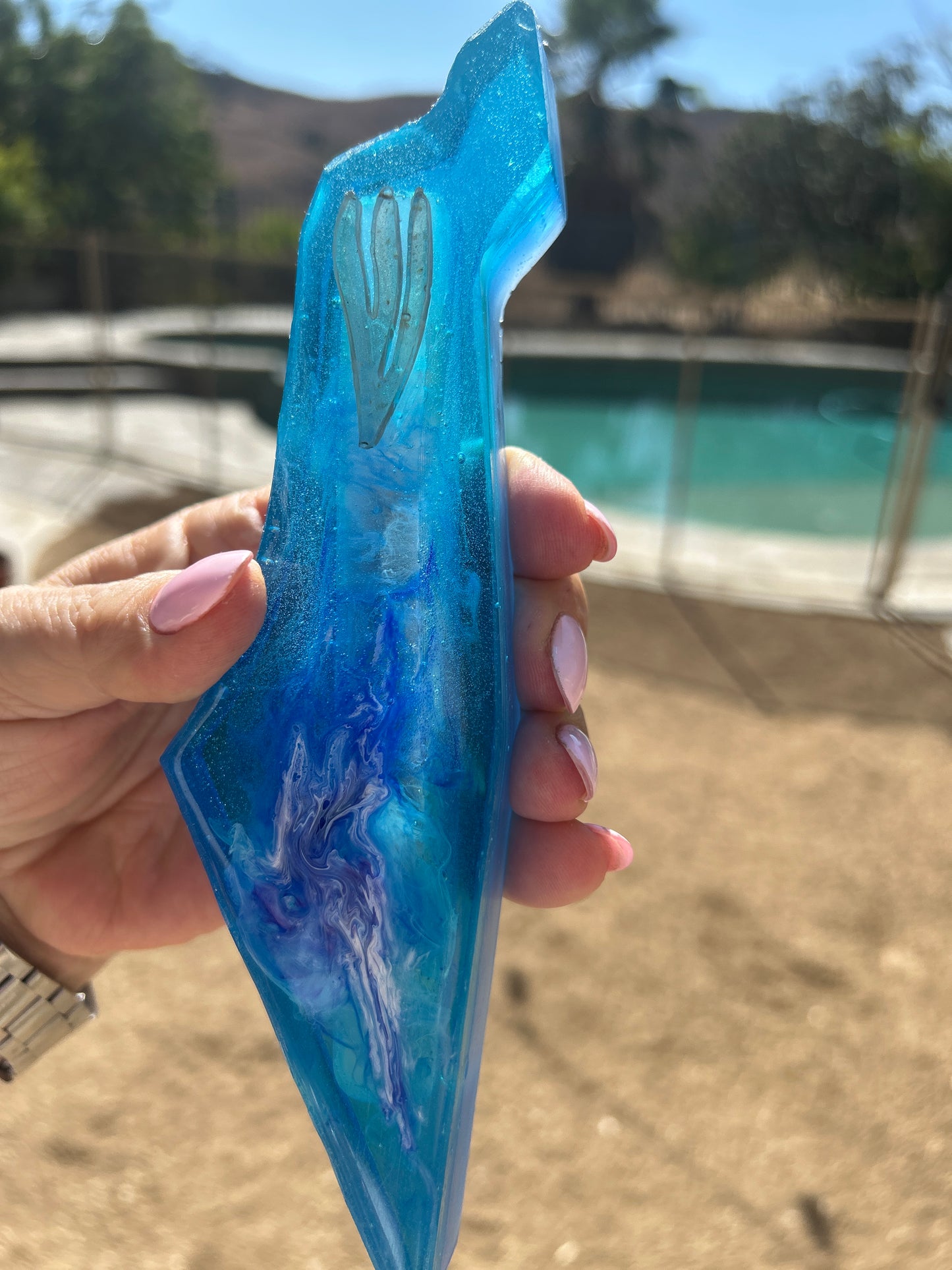 Mezuzah Case Blue  Ocean wave in the shape of the Map of Israel