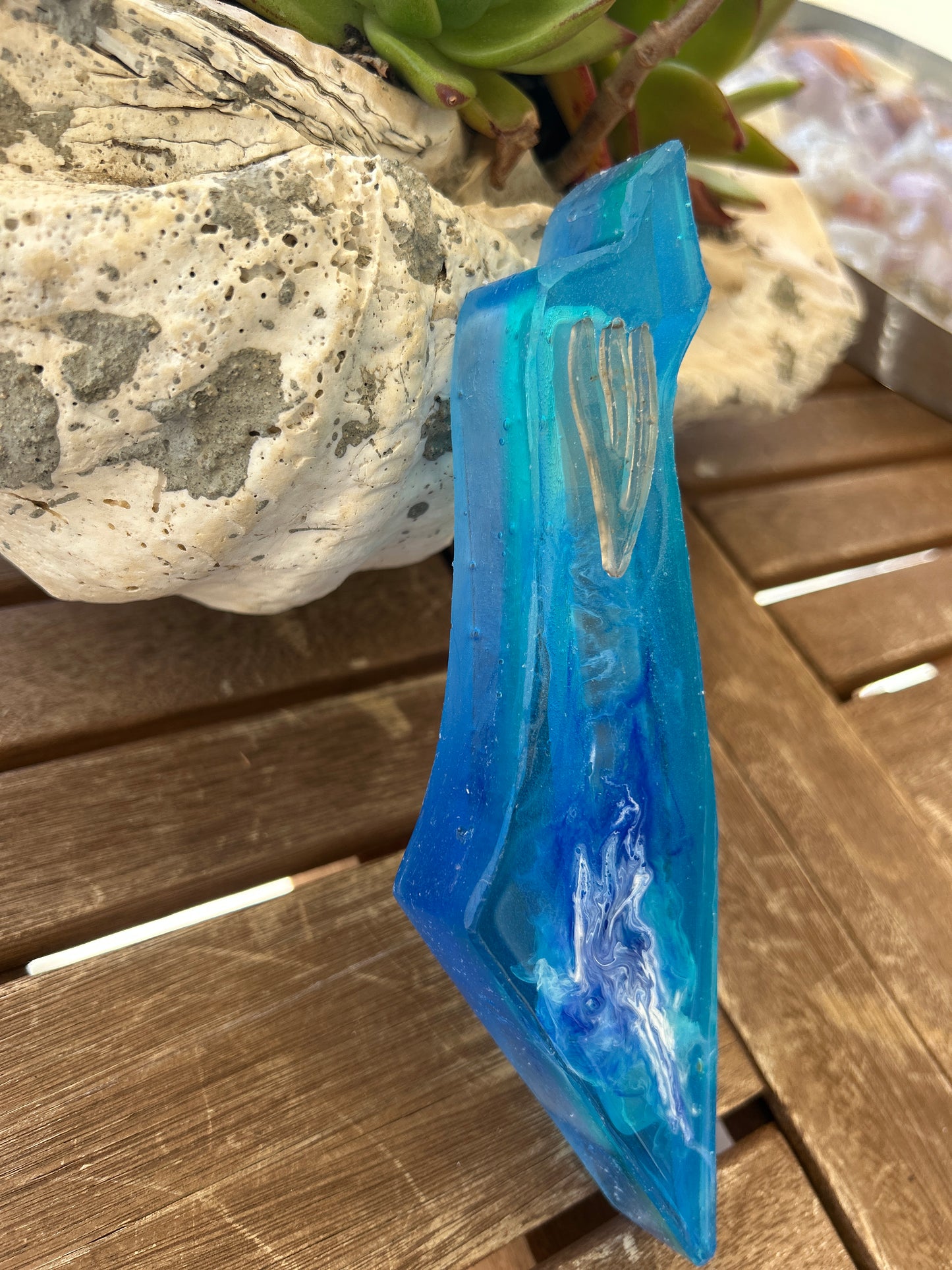 Mezuzah Case Blue  Ocean wave in the shape of the Map of Israel