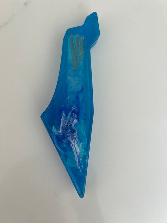 Mezuzah Case Blue  Ocean wave in the shape of the Map of Israel
