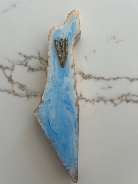 Mezuzah Case wave with gold frame in the shape of the Map of Israel