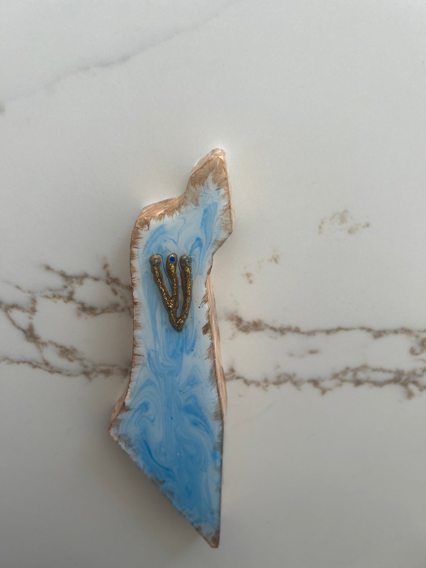 Mezuzah Case wave with gold frame in the shape of the Map of Israel