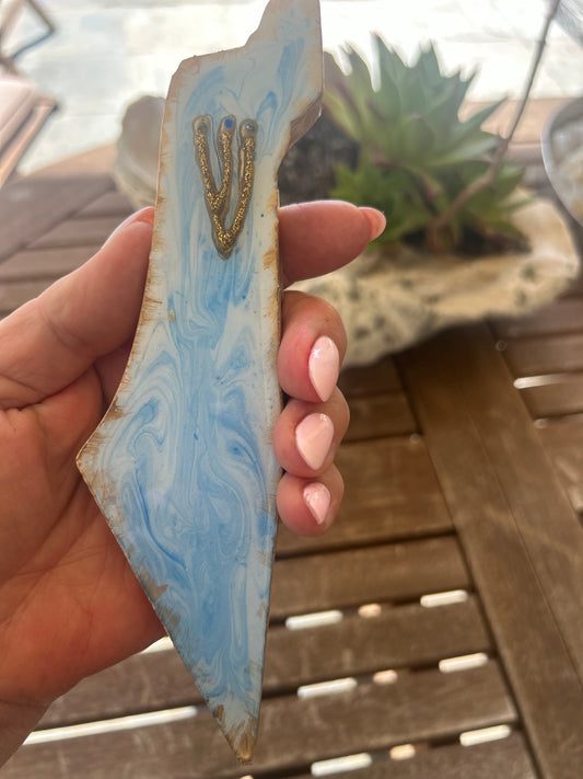 Mezuzah Case wave with gold frame in the shape of the Map of Israel