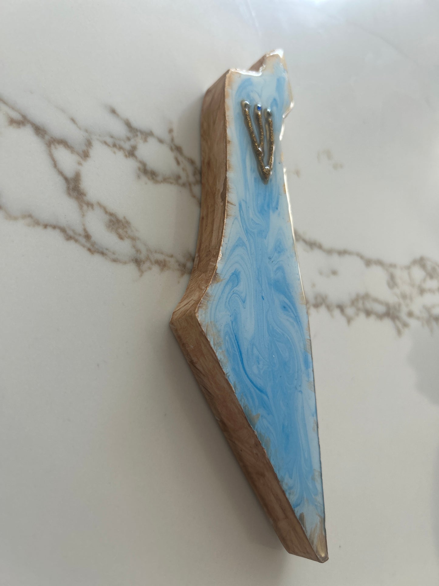 Mezuzah Case wave with gold frame in the shape of the Map of Israel