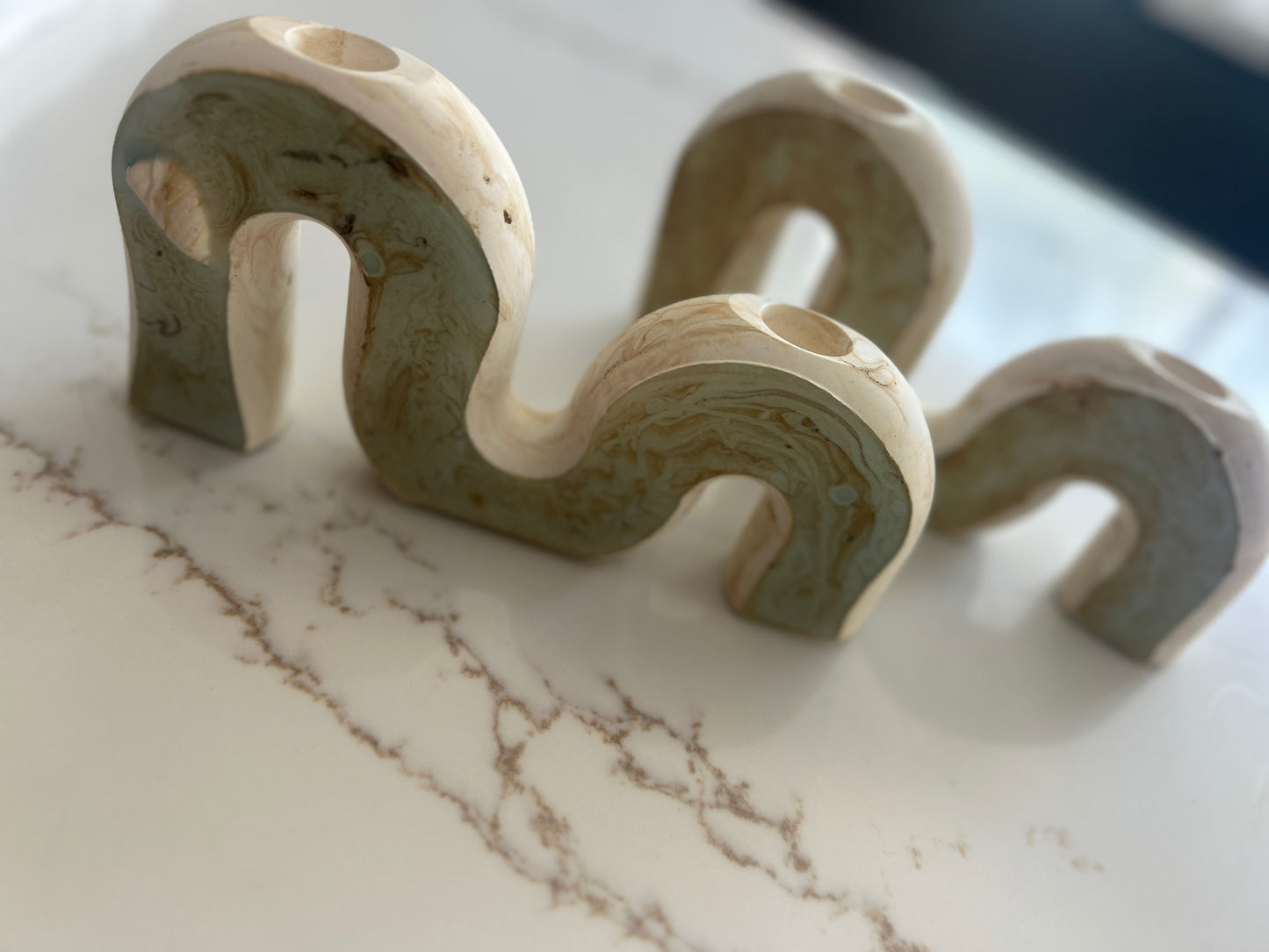 Two Marble Stone Candlesticks Set