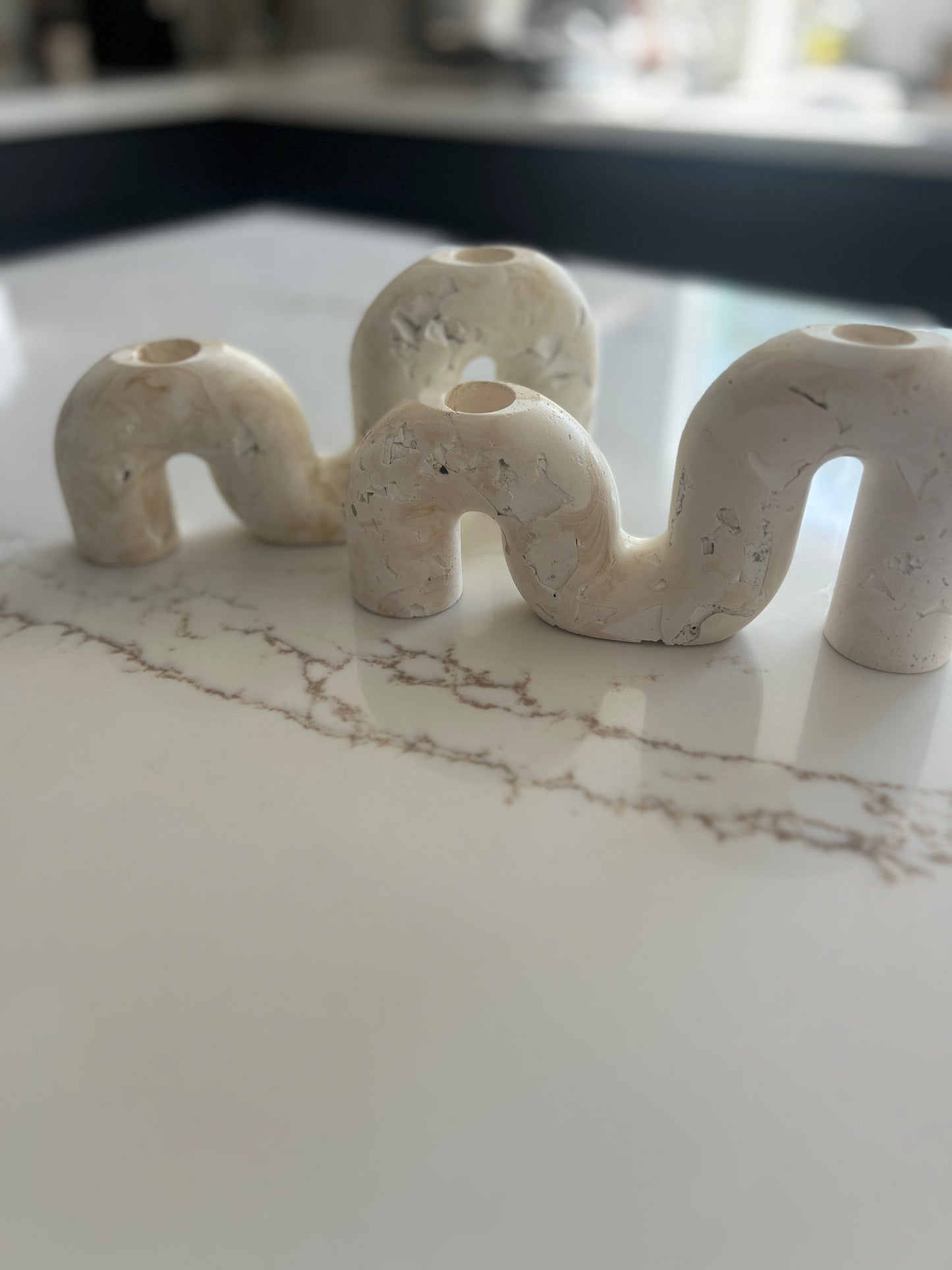Two Marble Stone Candlesticks Set