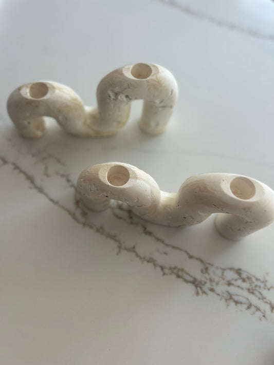 Two Marble Stone Candlesticks Set