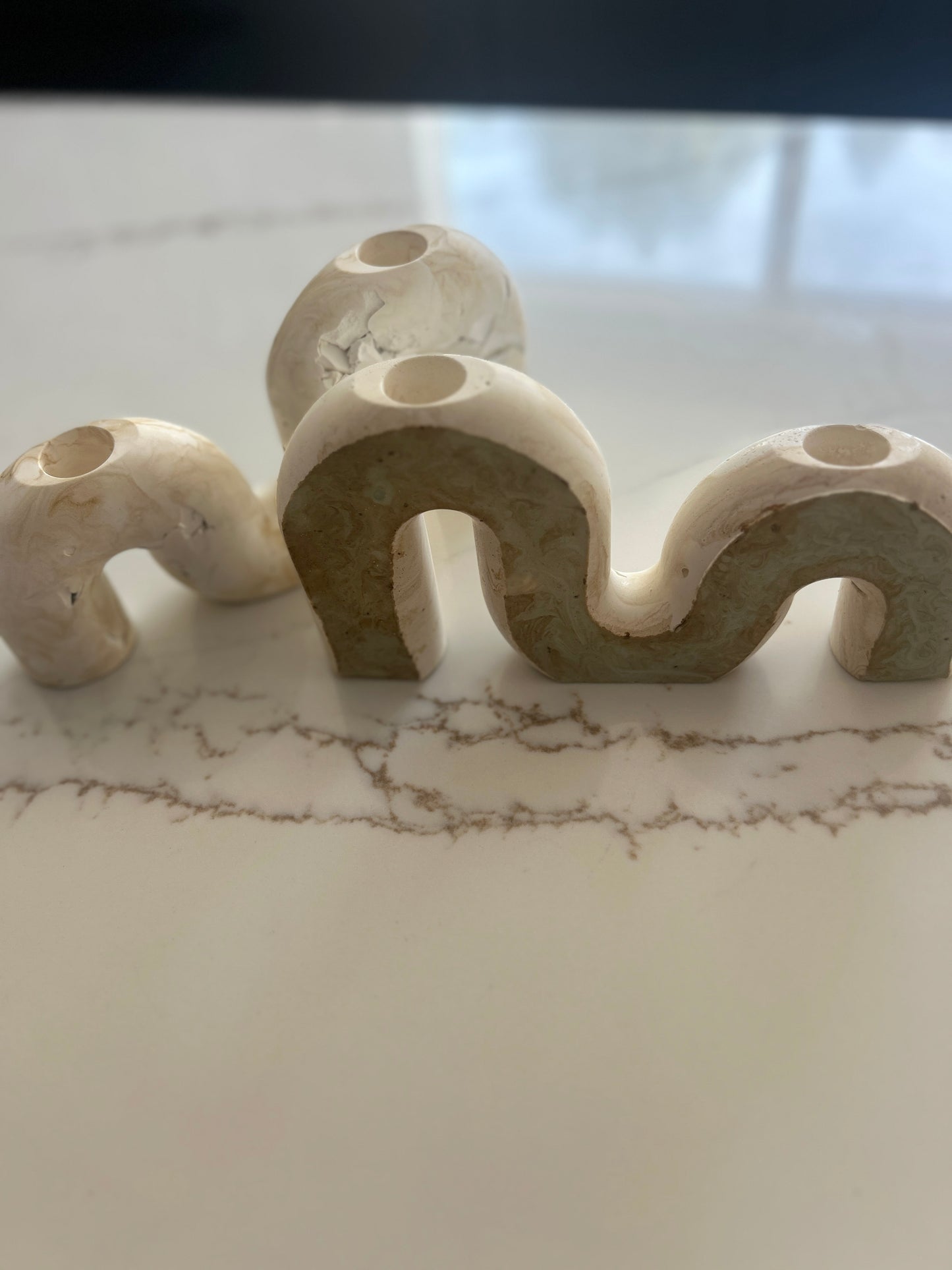 Two Marble Stone Candlesticks Set