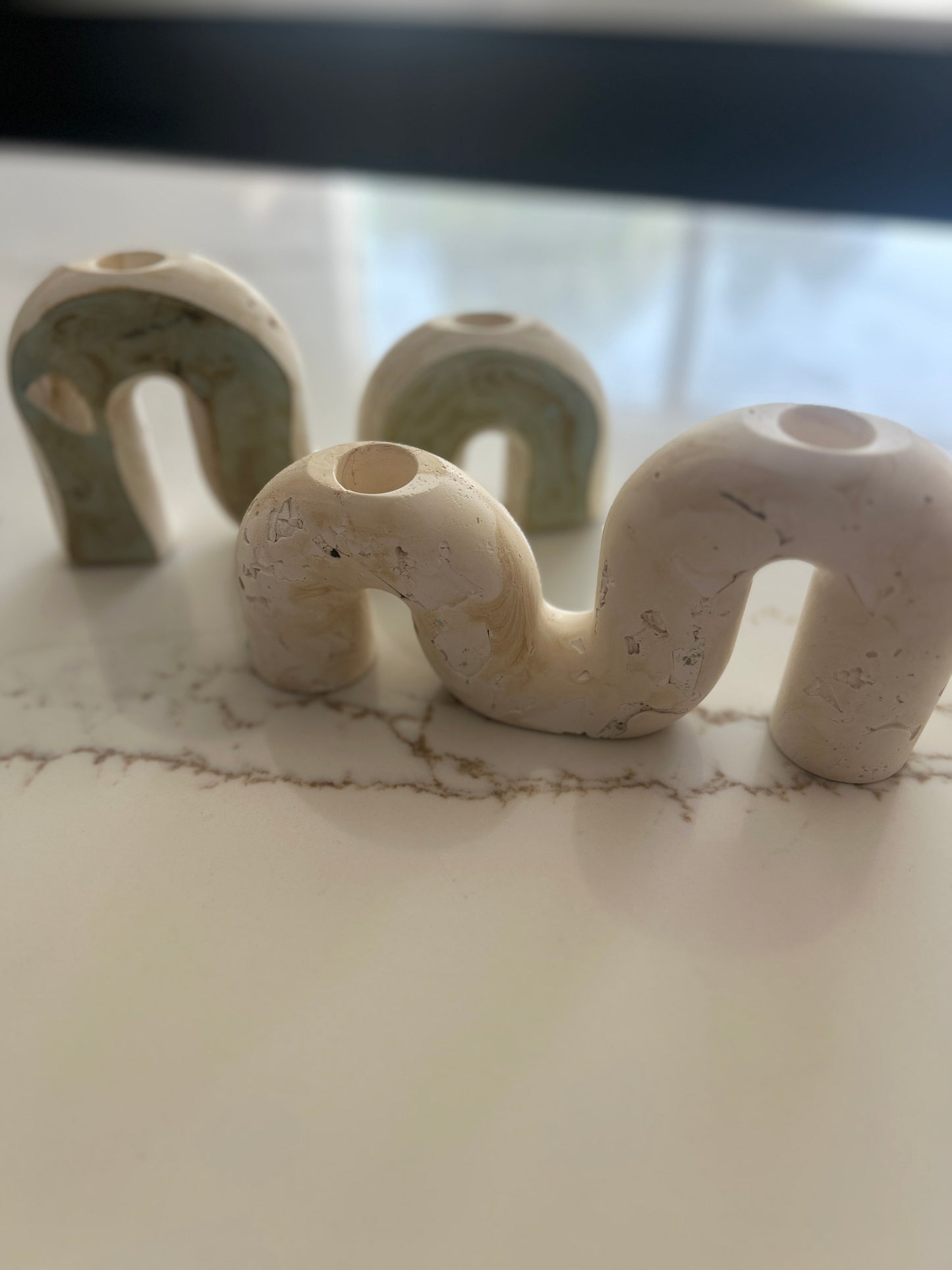 Two Marble Stone Candlesticks Set