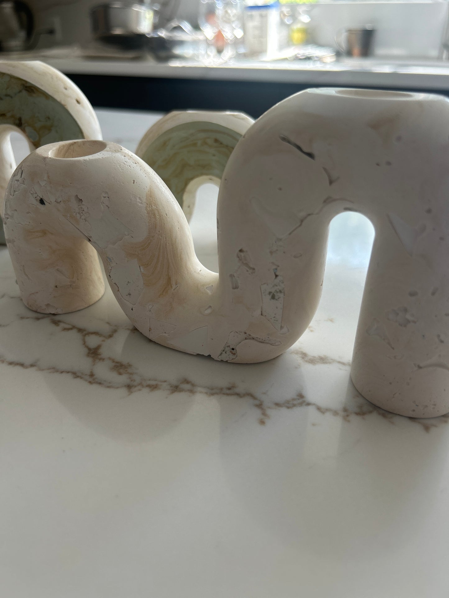 Two Marble Stone Candlesticks Set