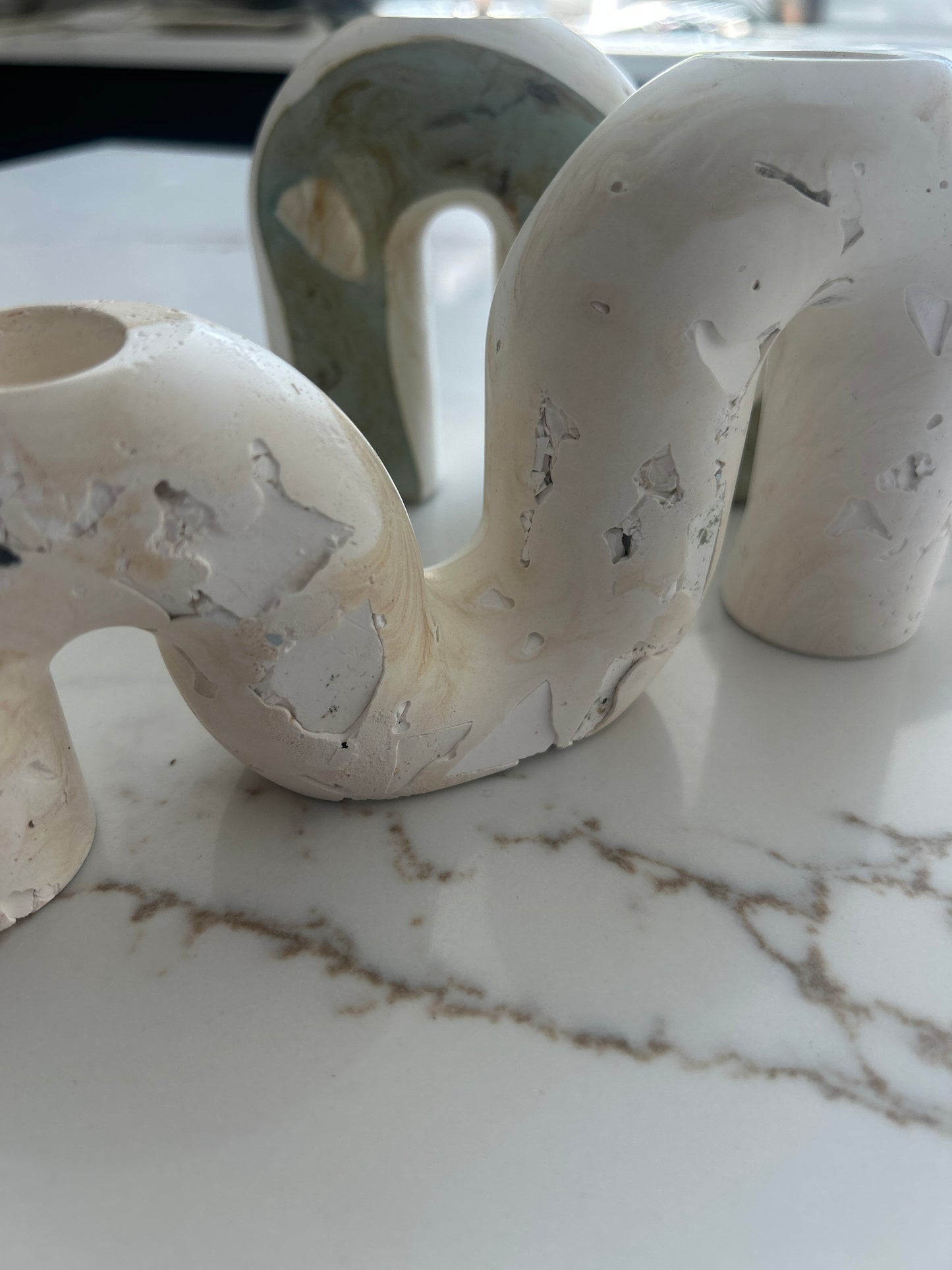 Two Marble Stone Candlesticks Set