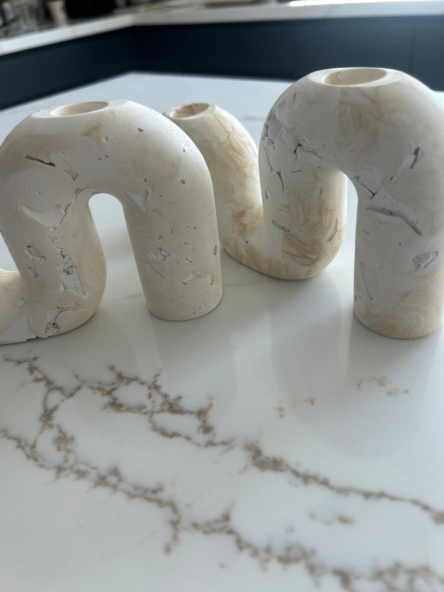 Two Marble Stone Candlesticks Set