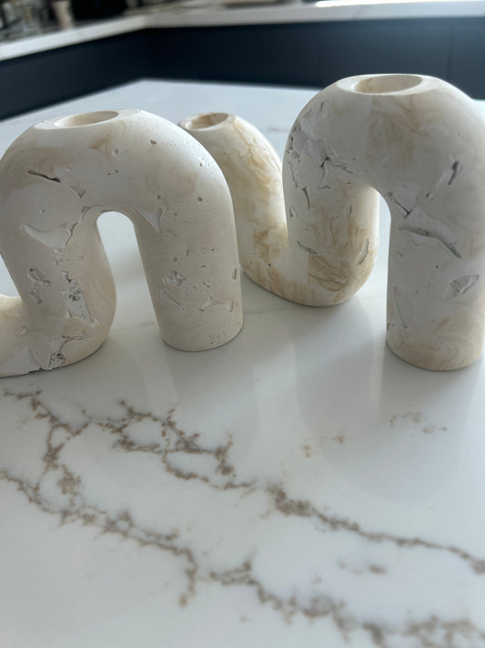 Two Marble Stone Candlesticks Set
