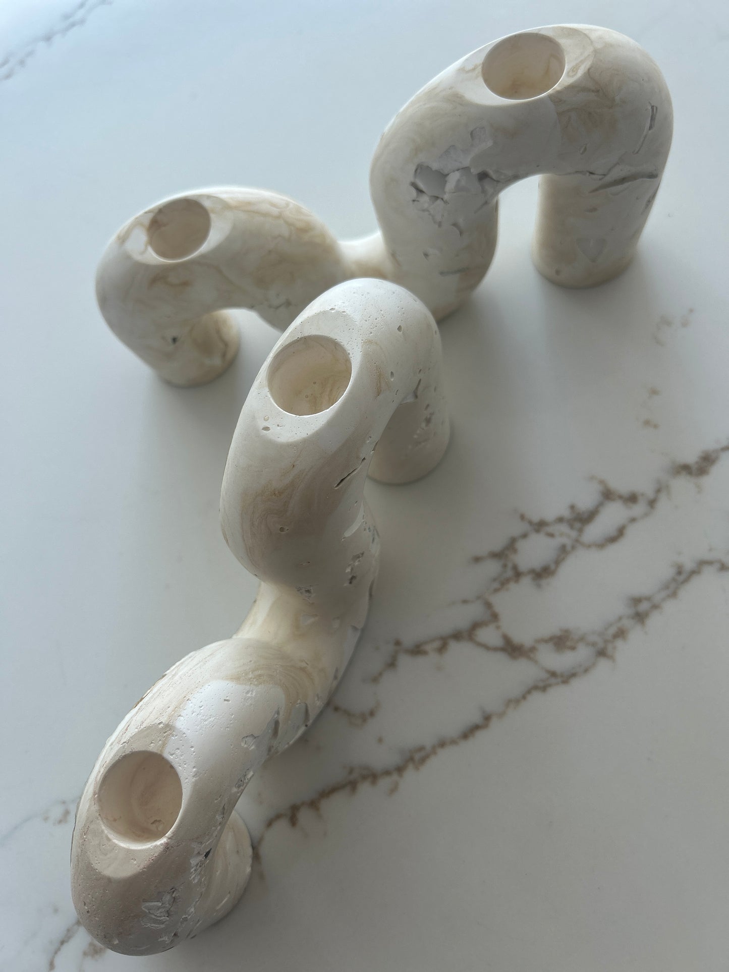 Two Marble Stone Candlesticks Set