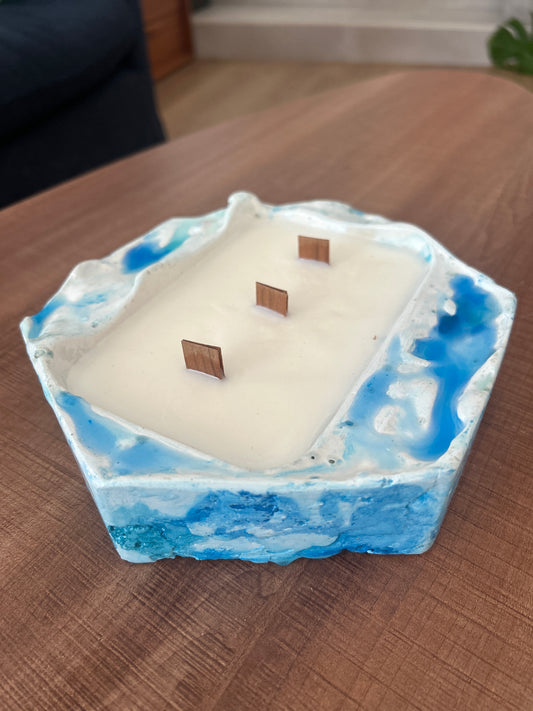 Candle blue river hexagon