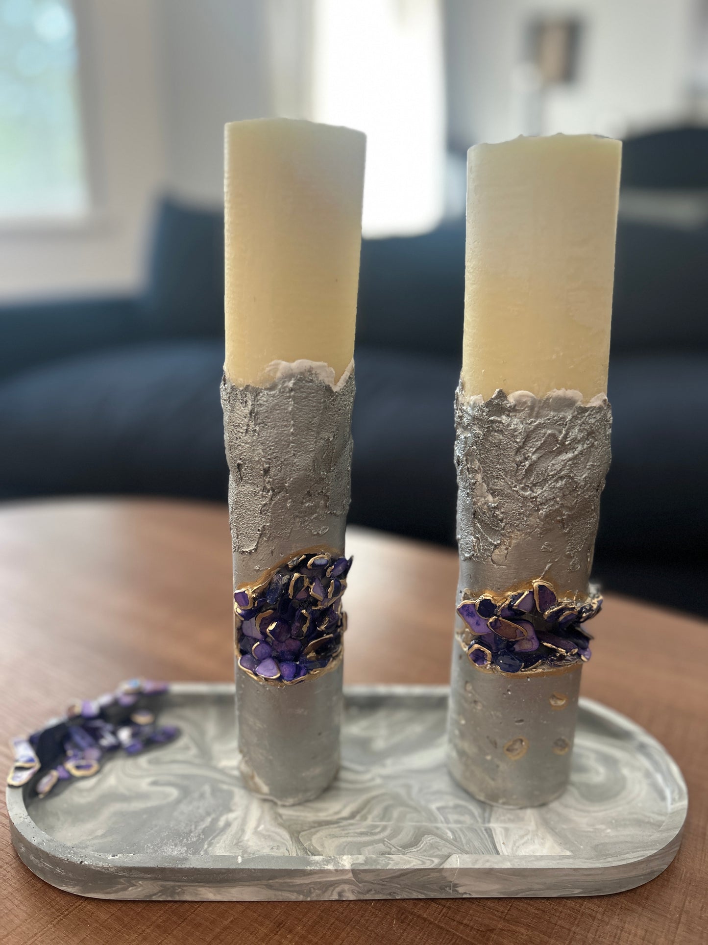 Geode Candle Silver & Purple