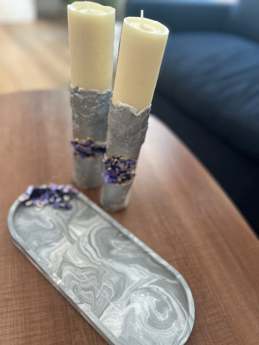 Geode Candle Silver & Purple