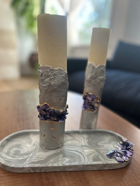 Geode Candle Silver & Purple