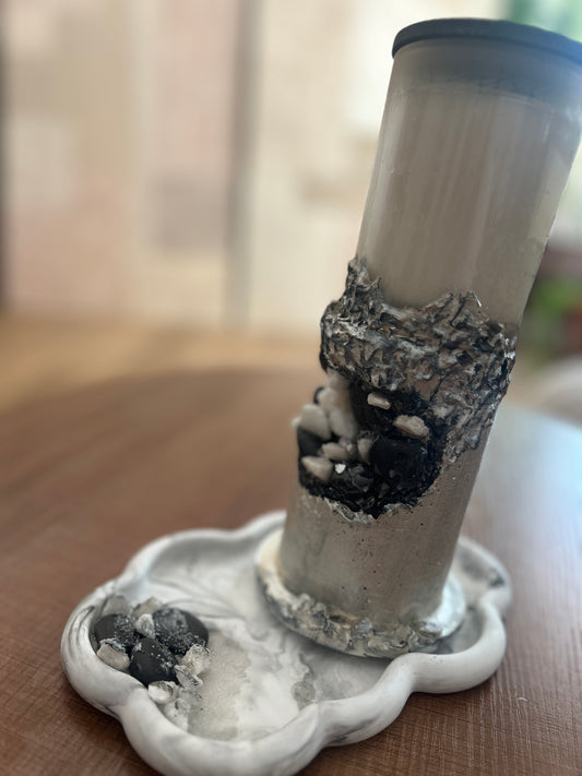 Geode inspiration Candle silver & black