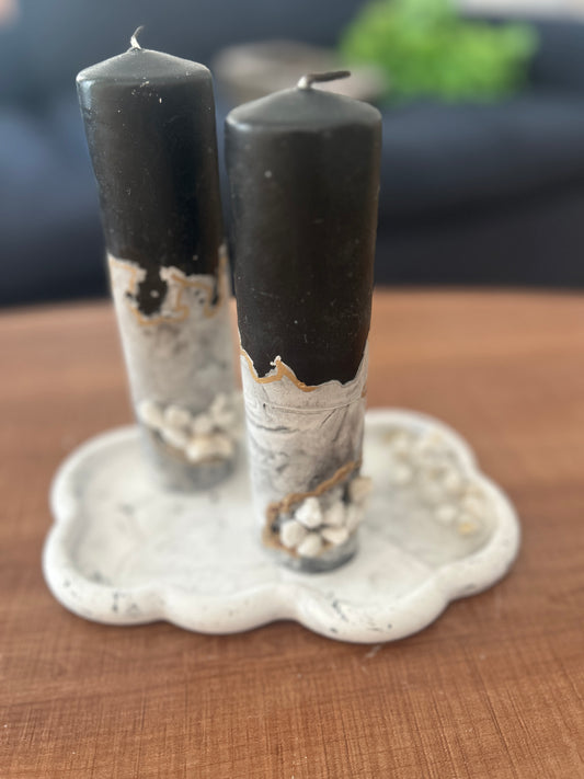 Geode inspiration Marble two Candles & a tray