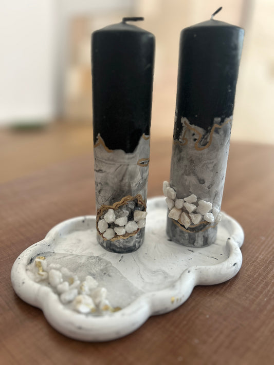 Geode inspiration Marble two Candles & a tray