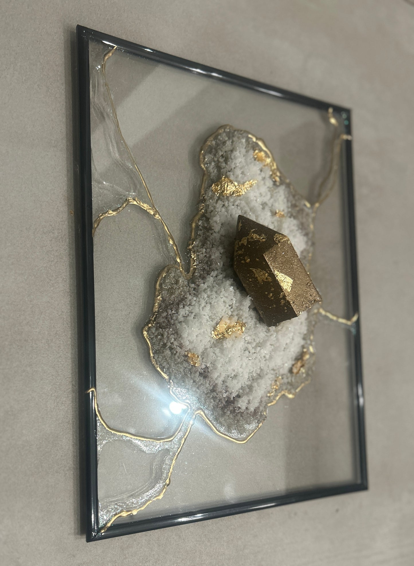 Crystal Geode Inspiration gold &brown Resin wall art