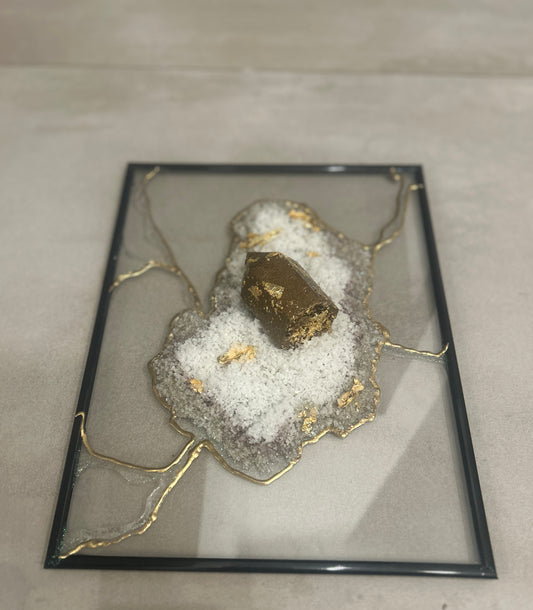 Crystal Geode Inspiration gold &brown Resin wall art