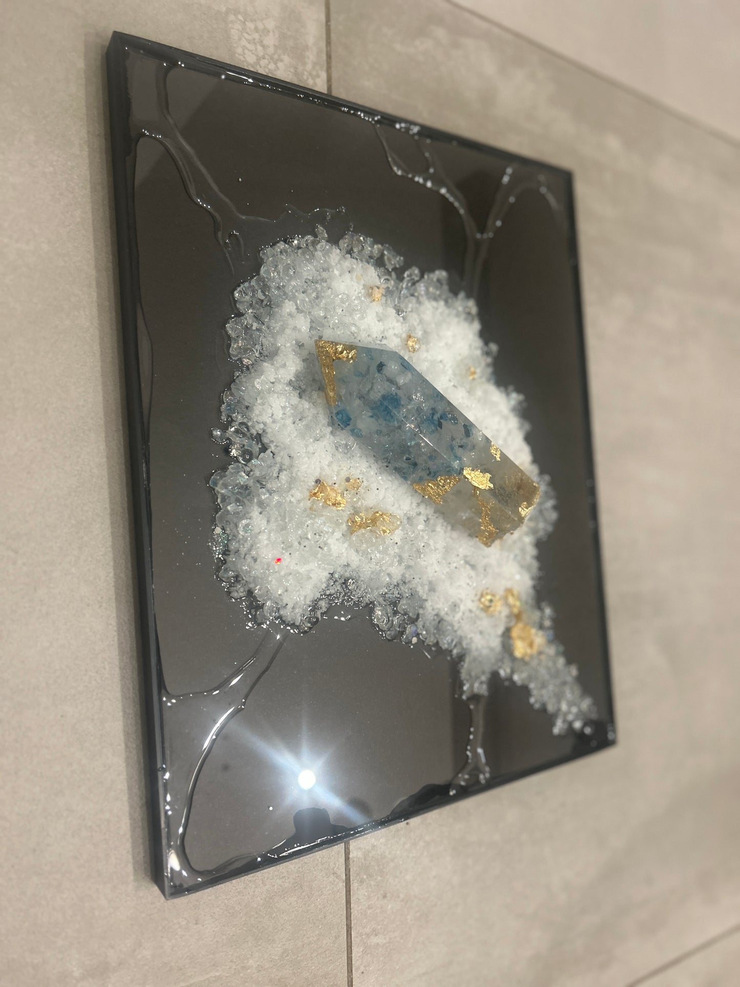 Crystal Geode Inspiration gold & blue Resin wall art