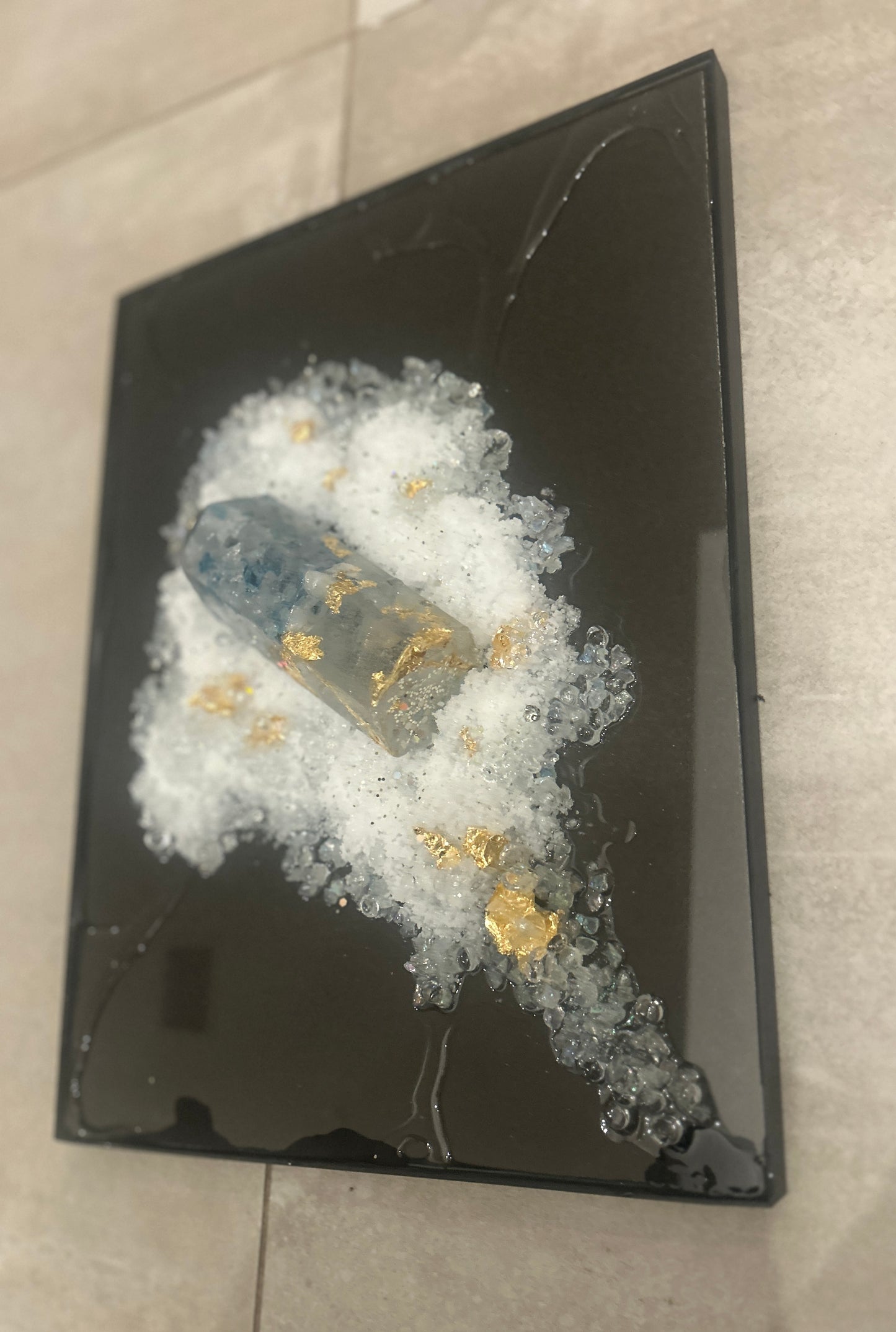 Crystal Geode Inspiration gold & blue Resin wall art