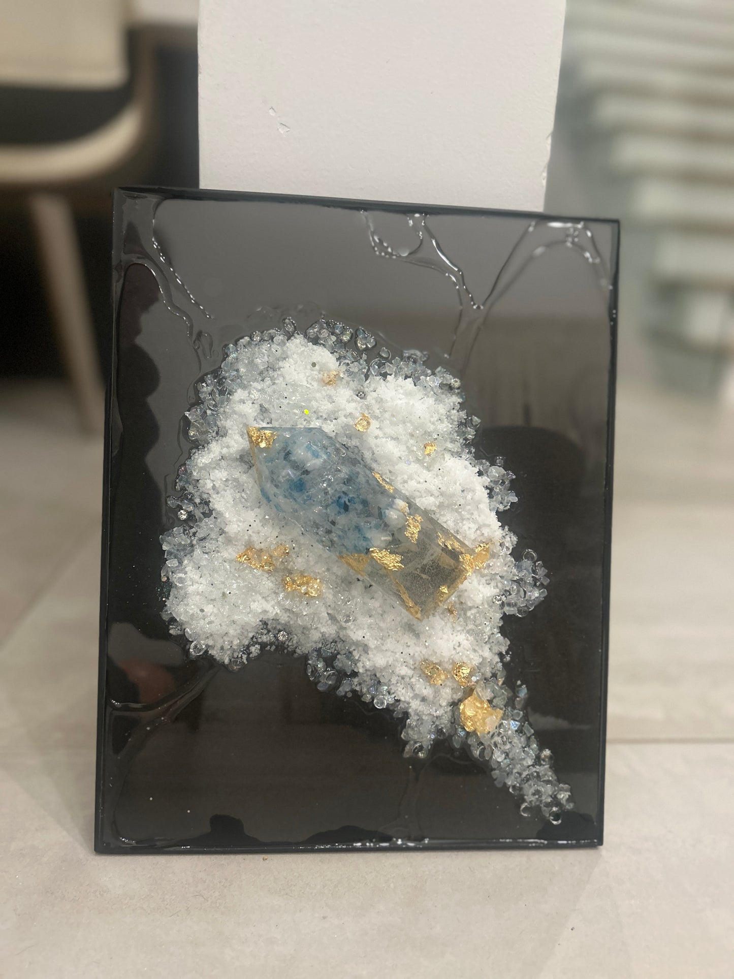 Crystal Geode Inspiration gold & blue Resin wall art