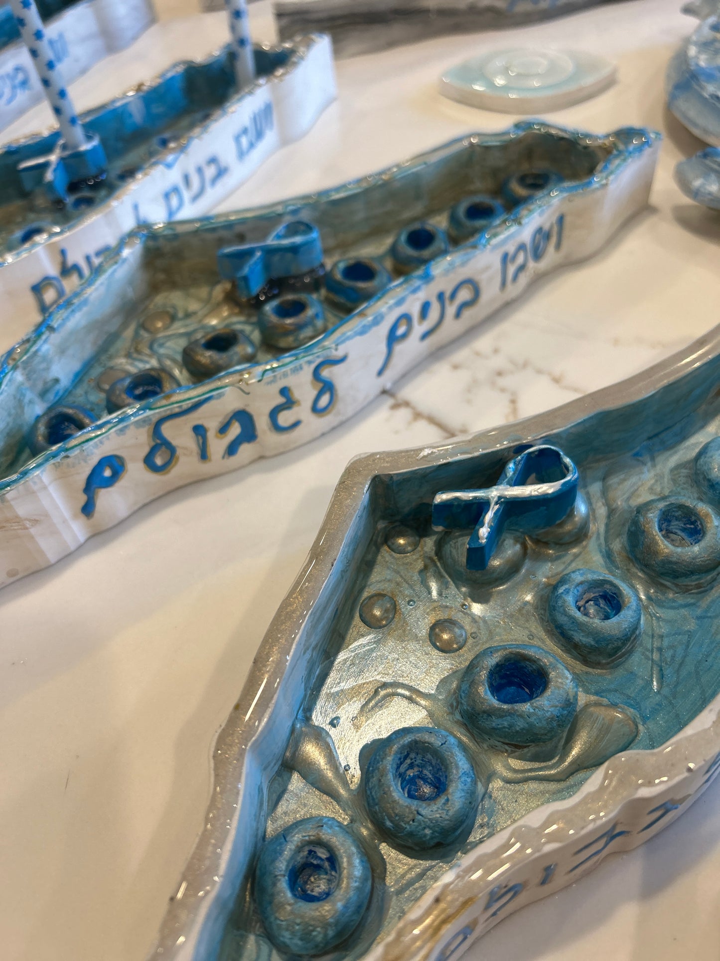 Chanukkah blue Menorah in the shape of Israel