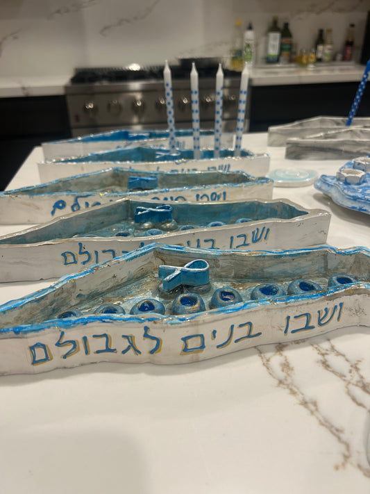 Chanukkah blue Menorah in the shape of Israel