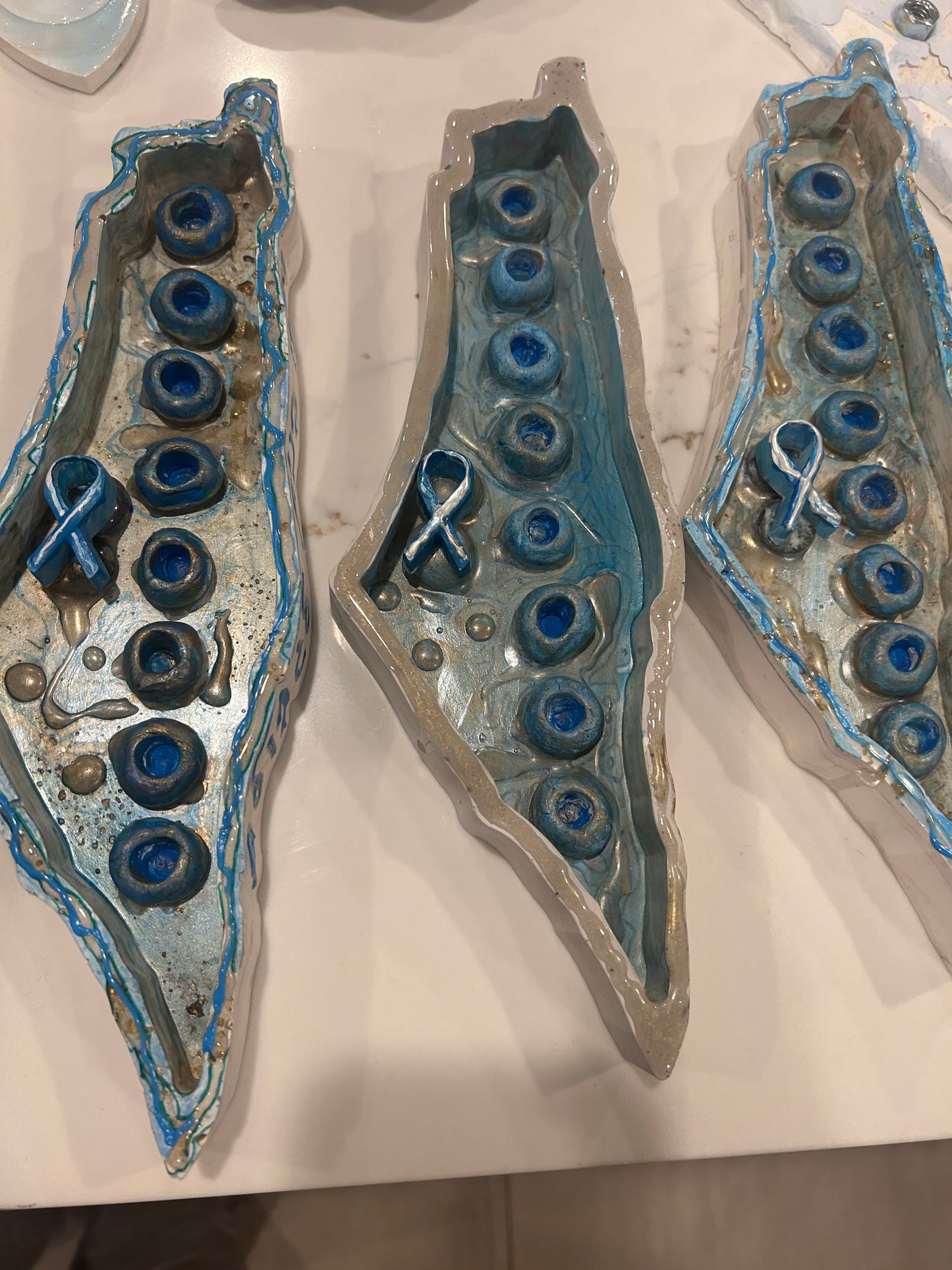 Chanukkah blue Menorah in the shape of Israel