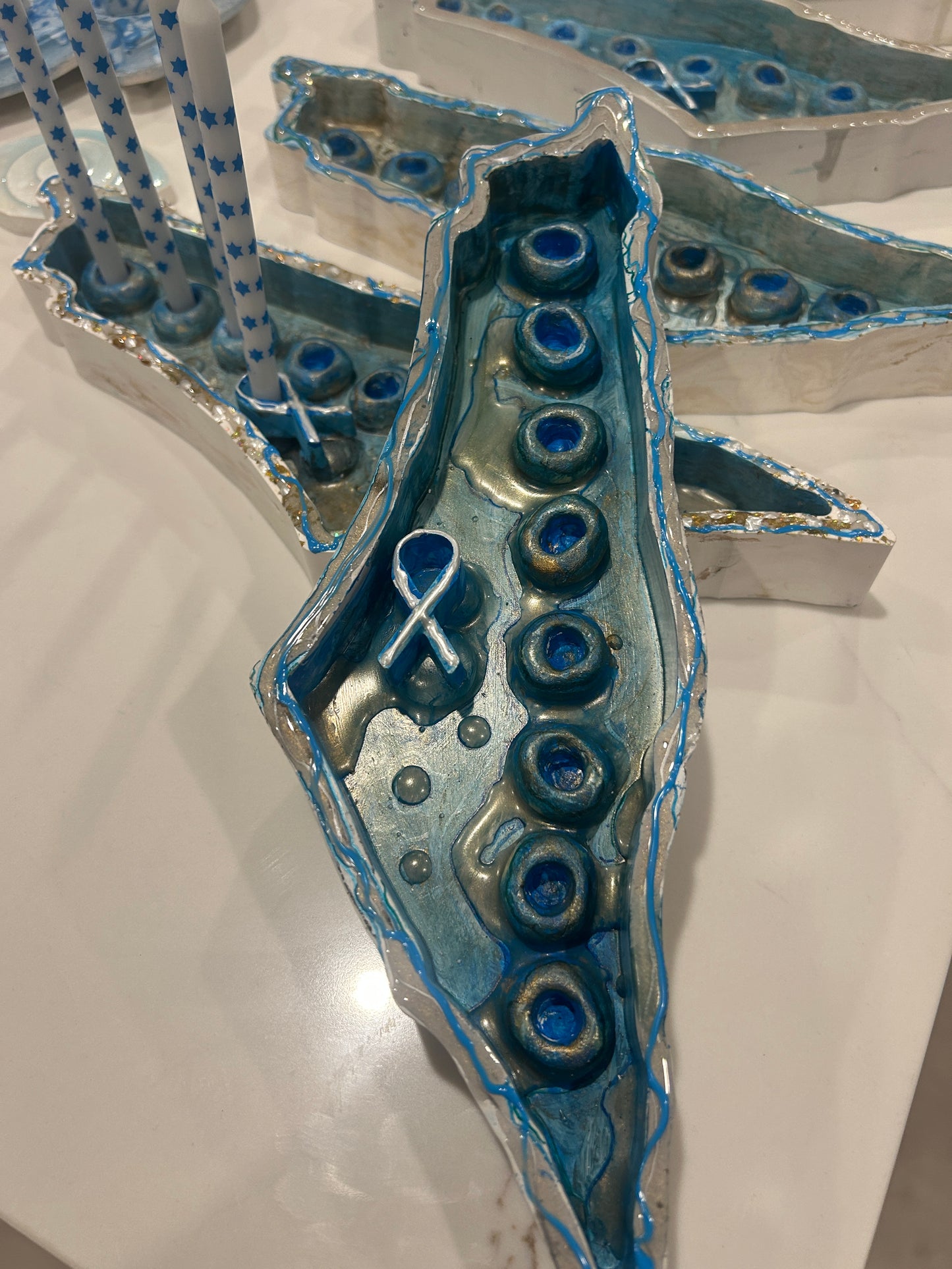 Chanukkah blue Menorah in the shape of Israel