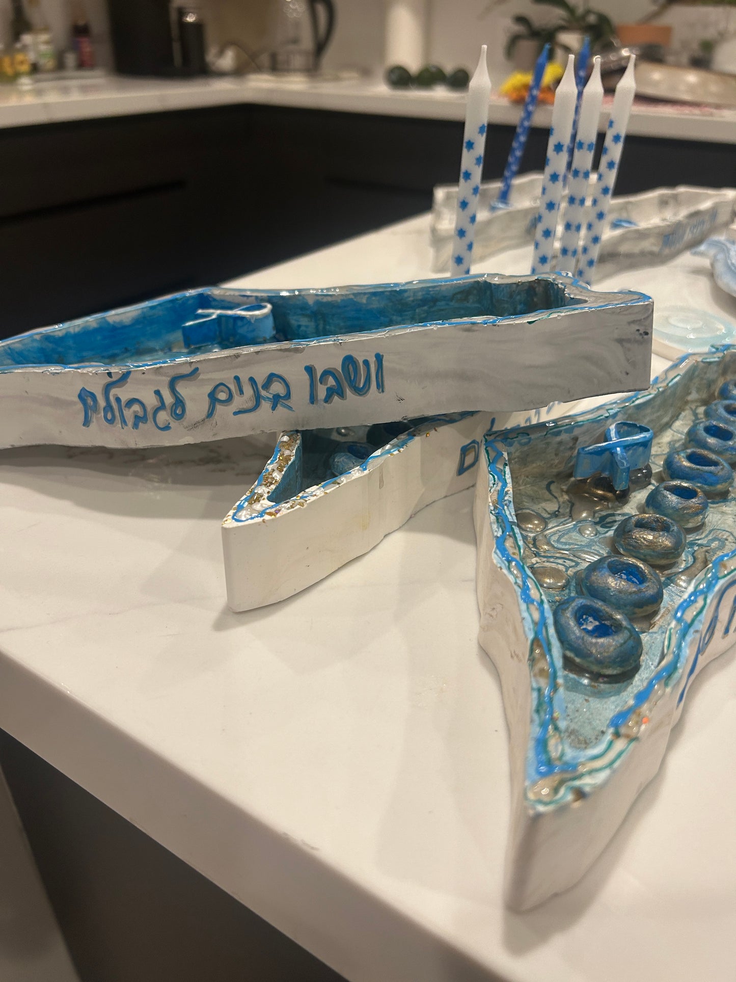 Chanukkah blue Menorah in the shape of Israel