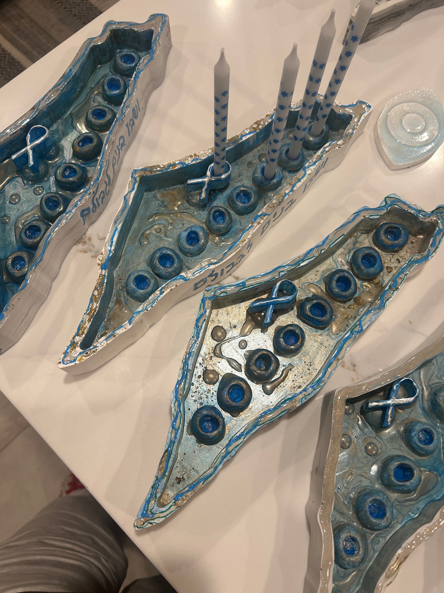 Chanukkah blue Menorah in the shape of Israel