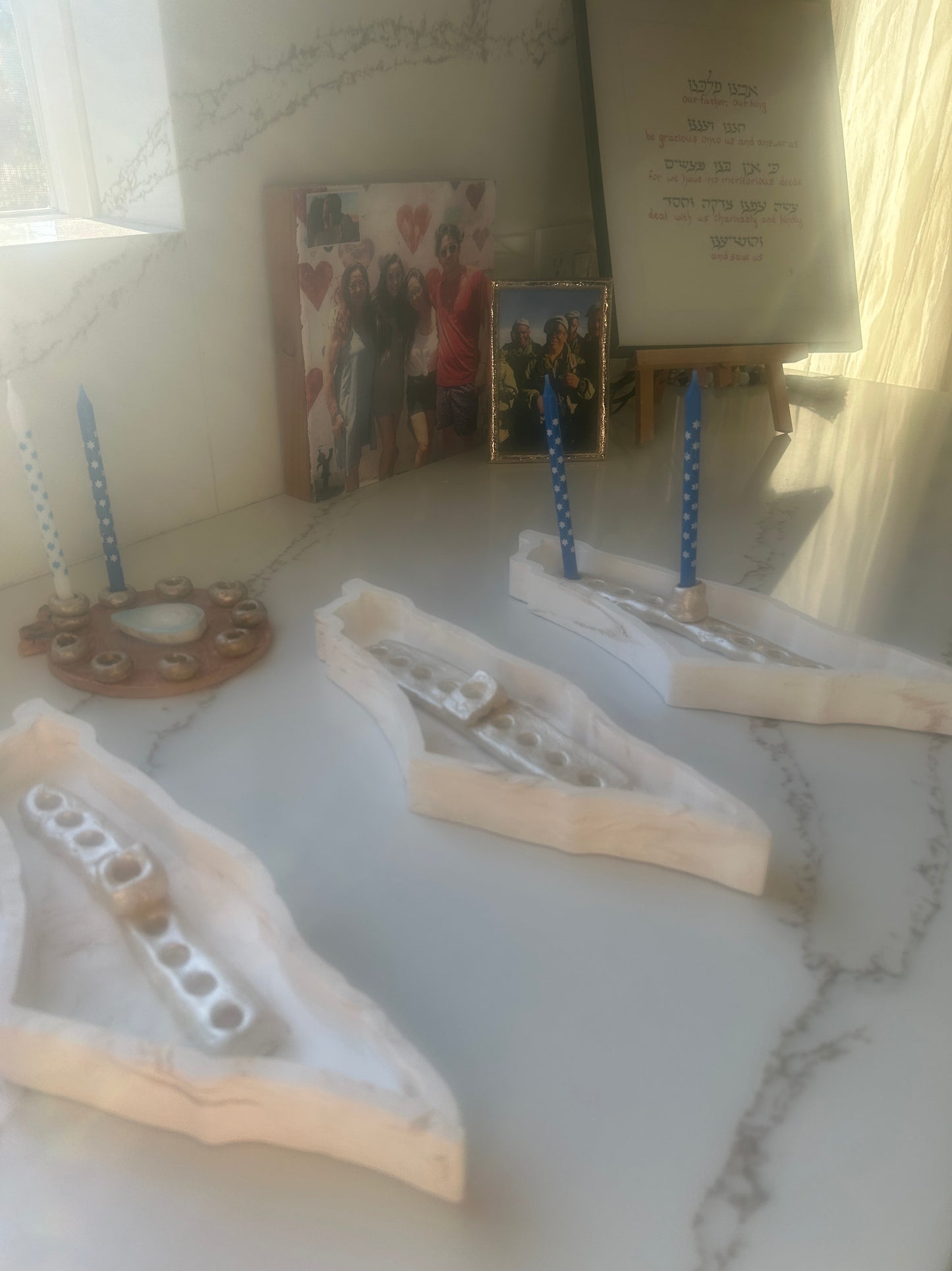 Chanukkah Pearl Menorah in the shape of Israel